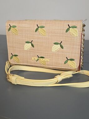 BETSEY JOHNSON NWT  Lemon Embroidered Raffia Cream Crossbody Bag